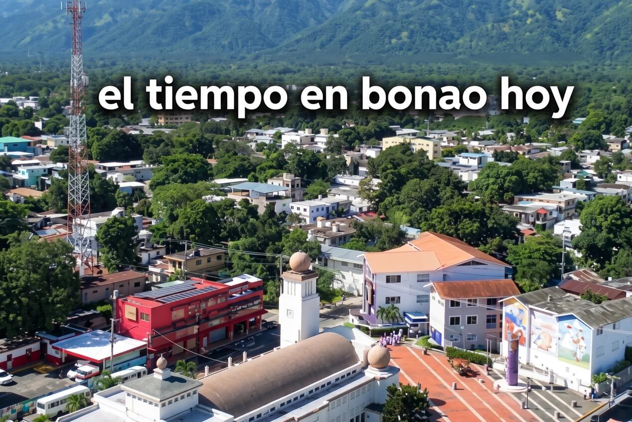 Estado del cielo y el tiempo en Bonao hoy, destacando las condiciones climáticas actuales para visitar el Río Fula y evitar las lluvias de la tarde.