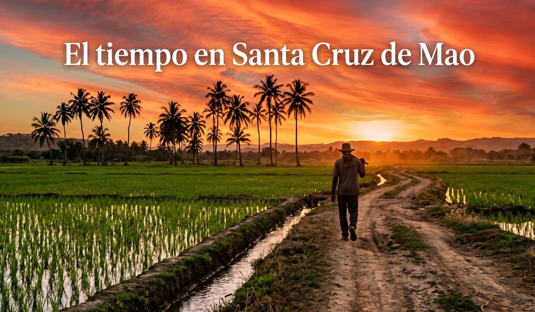 El tiempo en Santa Cruz de Mao, Valverde — atardecer sobre campos de arroz